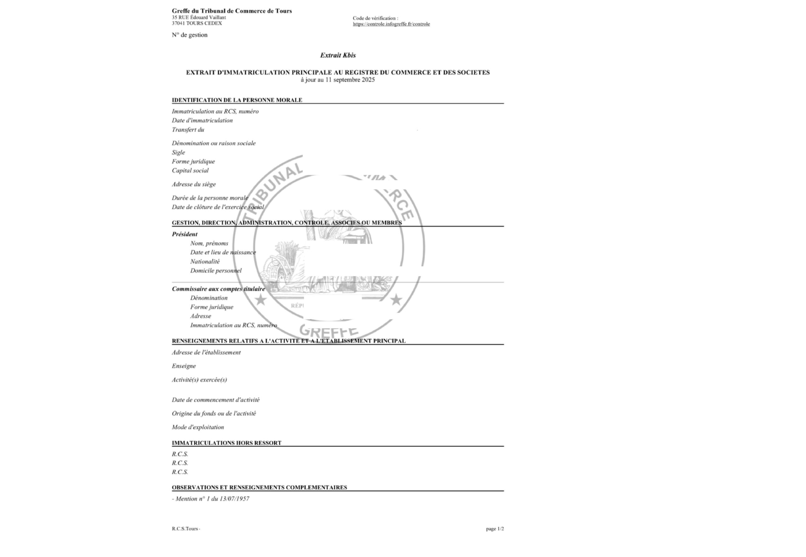 Traduction Certifiée > Extrait Kbis