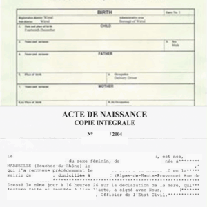 Birth Certificate FRA/GBR/IRL/AUS