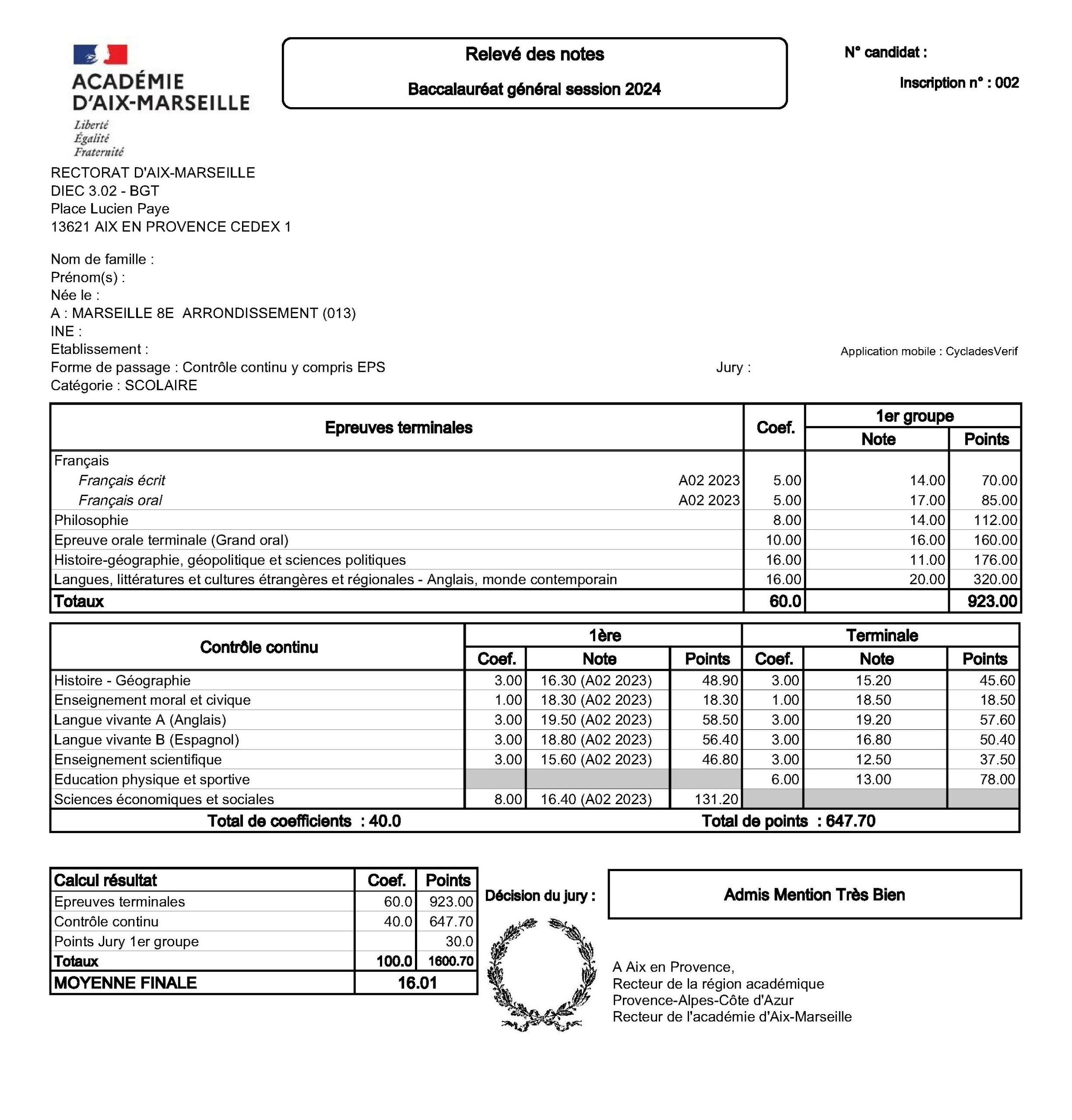 Traduction Certifiée > Relevé de Notes