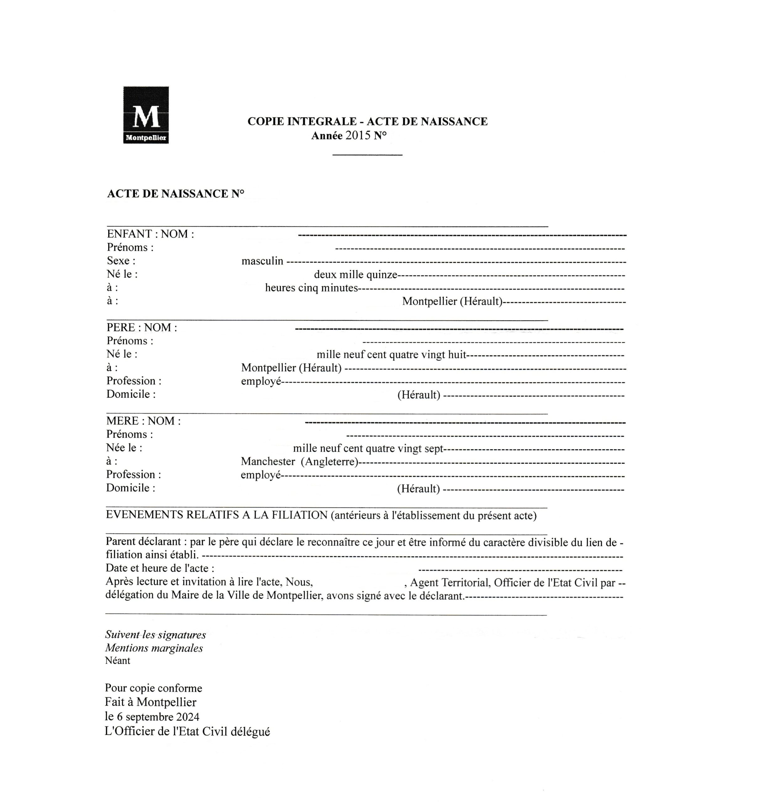 Traduction Certifiée > Acte de Naissance FRA/GBR/IRL/AUS