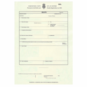 Death Certificate FRA/GBR/IRL/AUS