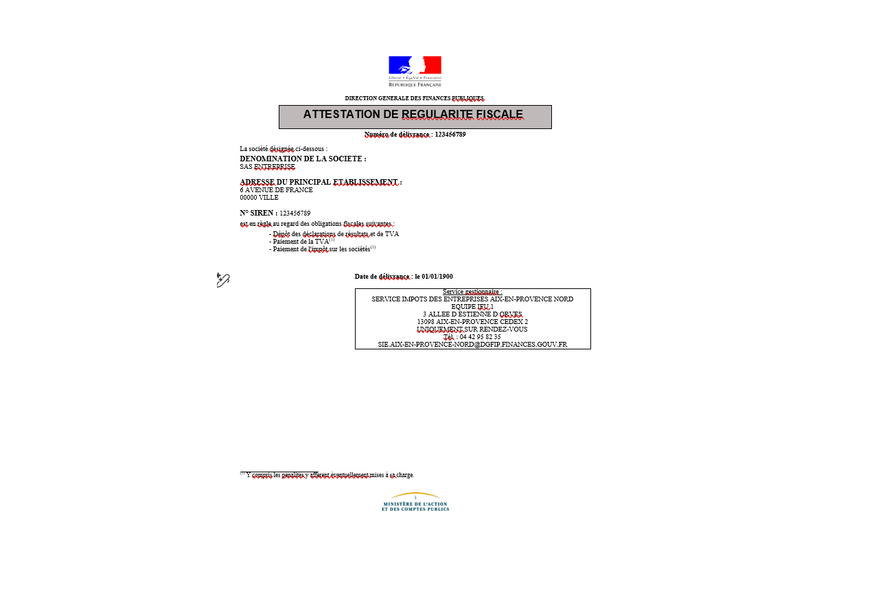 Traduction Certifiée > Attestation de Régularité Fiscale
